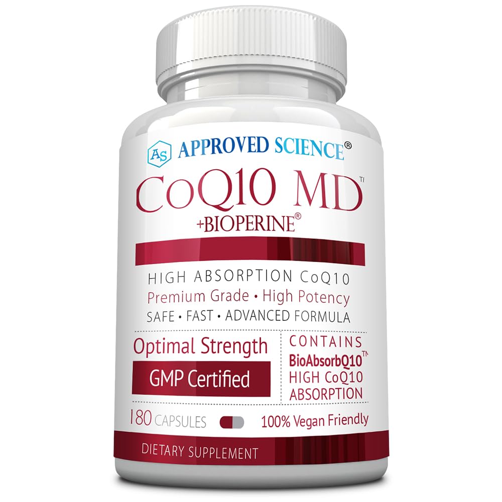 Approved Science® CoQ10 MD - Extra Strength Pure CoQ10 300mg with BioPerine® for Faster Absorption - Optimal Support Supplement - 60 Vegan Capsules