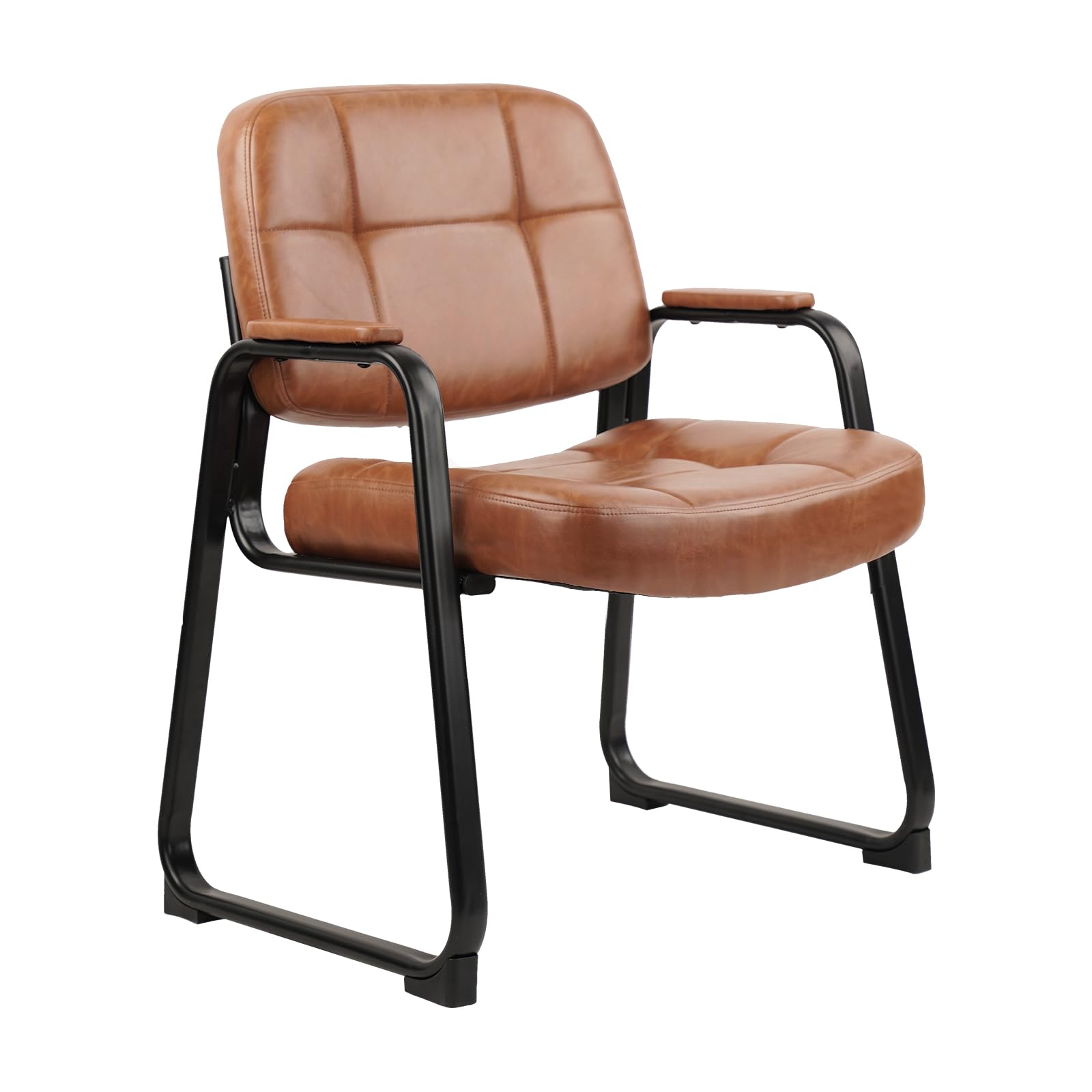 CLATINA Big & Tall 500 lbs Leather Office Reception Chair No Wheels with Padded Arms, Waiting Room Guest Chair for Elderly Home Desk Conference Room Lobby Side Salon Clinic, Black