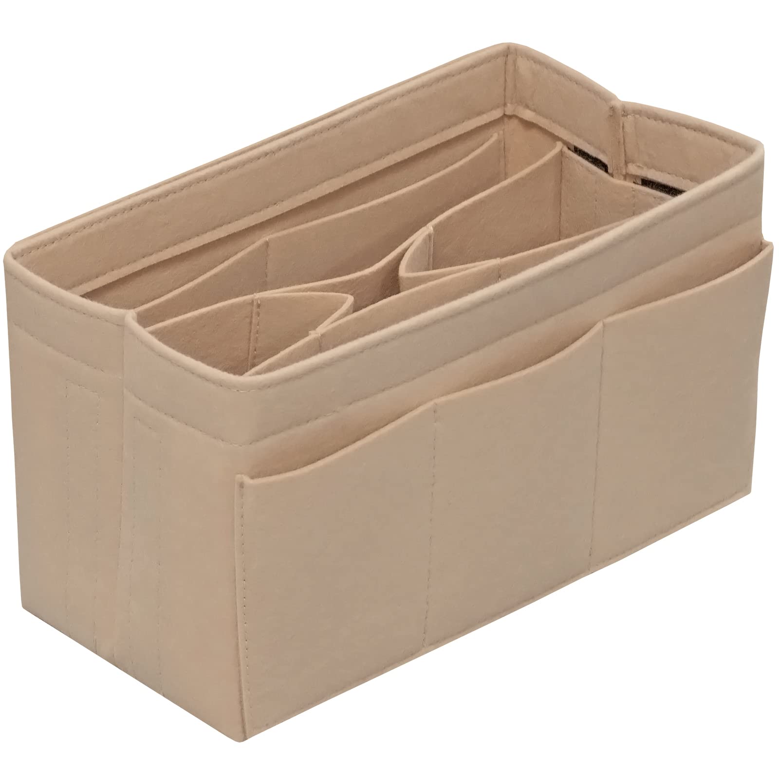 DailyPlus Purse Organizer Insert Felt Bag Organizer Handbag Organizer Insert Bag In Bag Organizer for Tote Purse Bag 14 Pockets Beige Small