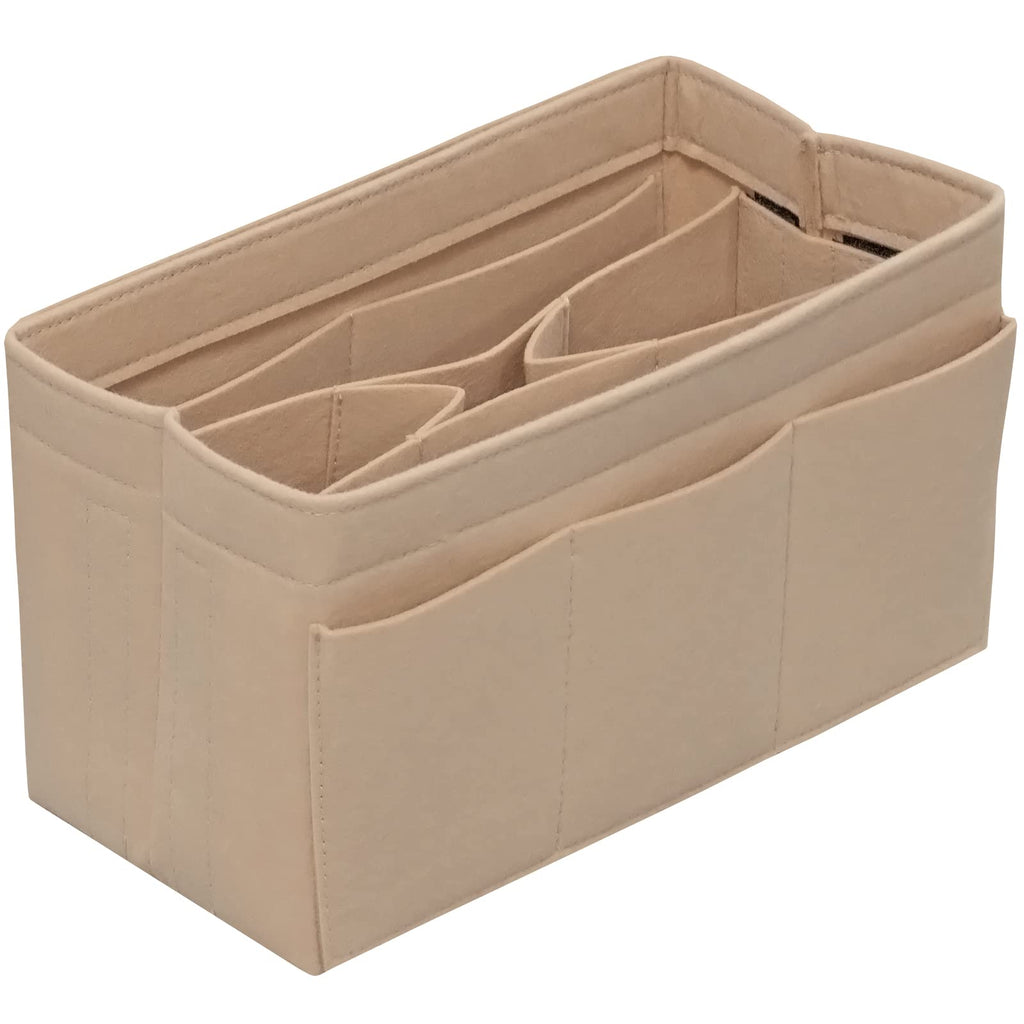 DailyPlus Purse Organizer Insert Felt Bag Organizer Handbag Organizer Insert Bag In Bag Organizer for Tote Purse Bag 14 Pockets Beige Small