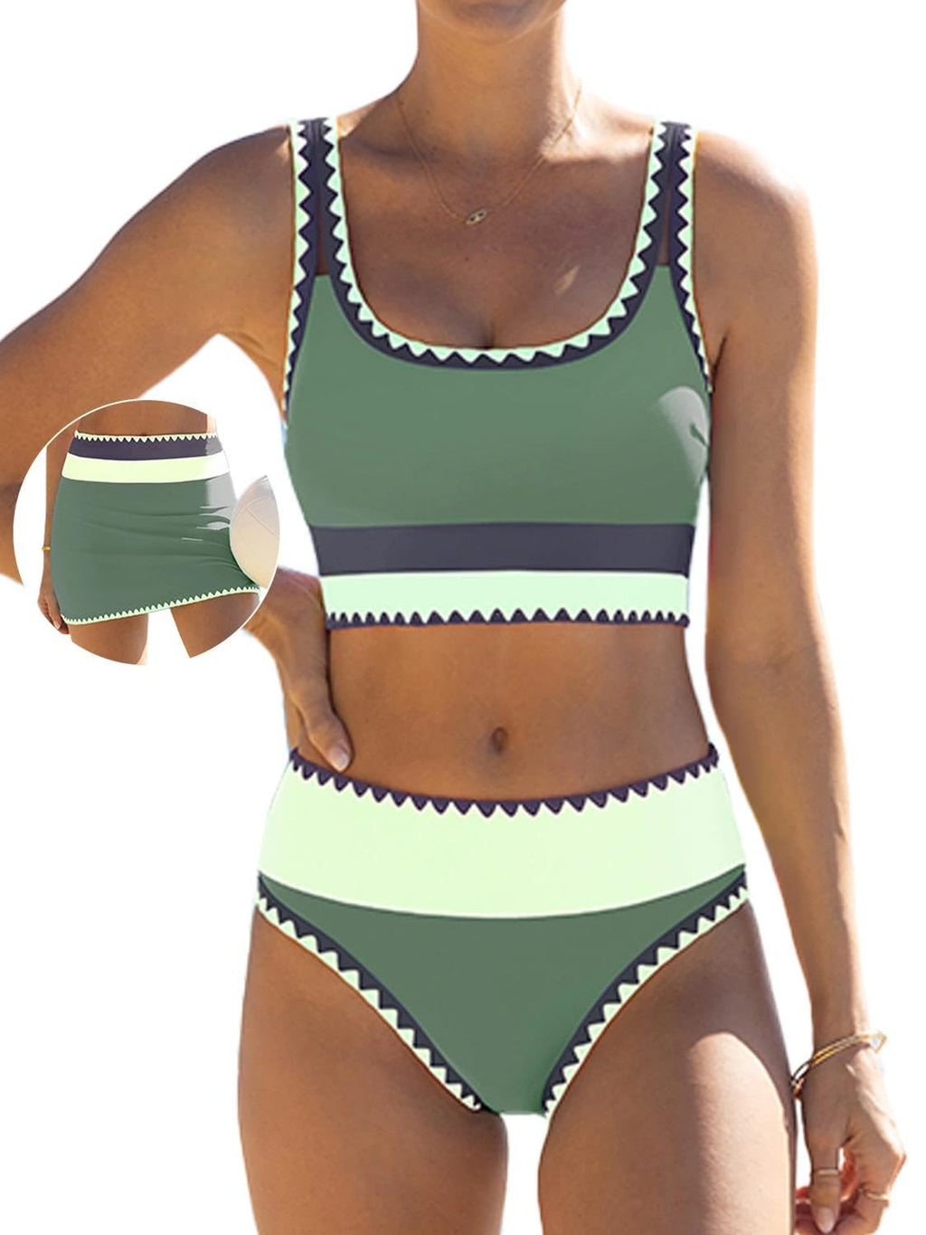 popvil High Waisted Bikini Sets for Women Tummy Control Swimsuits 3 Piece Bathing Suits Neon Swimwear with Skirt 2026