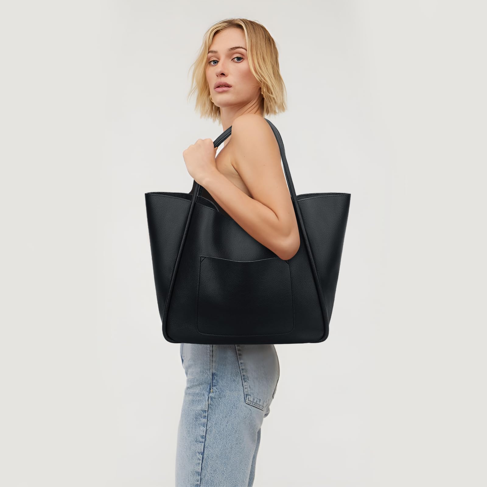 KKXIU Tote Bag for Women Vegan Leather Shoulder Purse Large Capacity Travel Bag