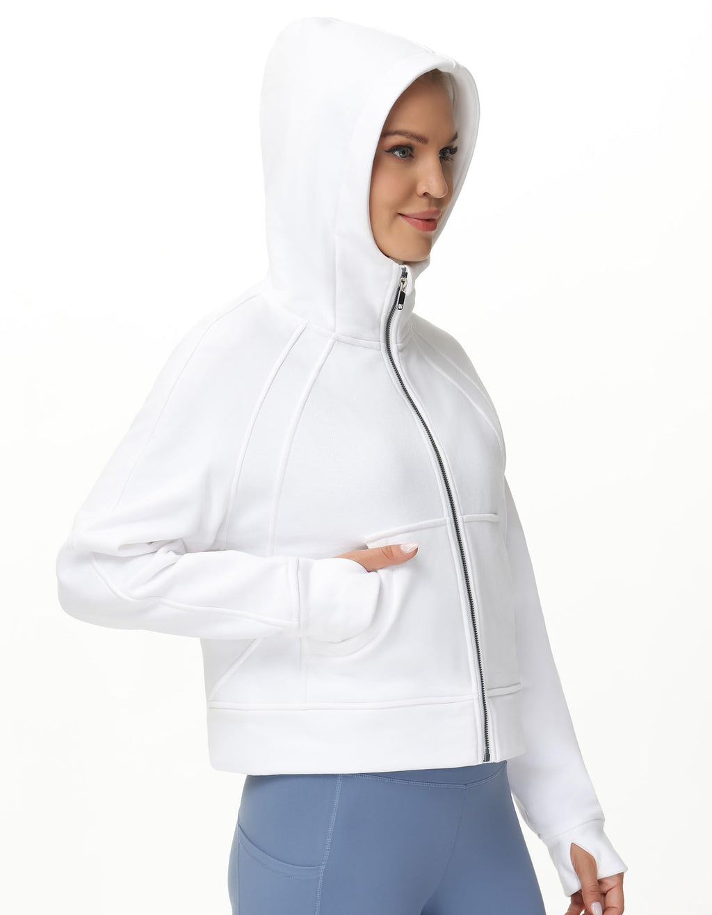 THE GYM PEOPLE Women's Full-Zip Up Hoodies Jacket Fleece Workout Crop Tops Sweatshirts with Pockets Thumb Hole