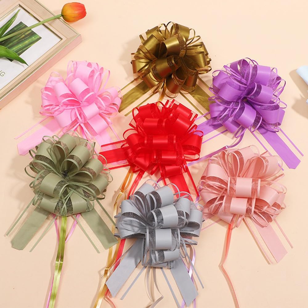 6 PCS Large Pull Bows,Bow for Gift Wrapping,6 inches,Christmas Party Birthday Gift Wedding Ribbon Bows for Wrapping Boxes or Flower Decorations, Valentine's Day Gift Decorations