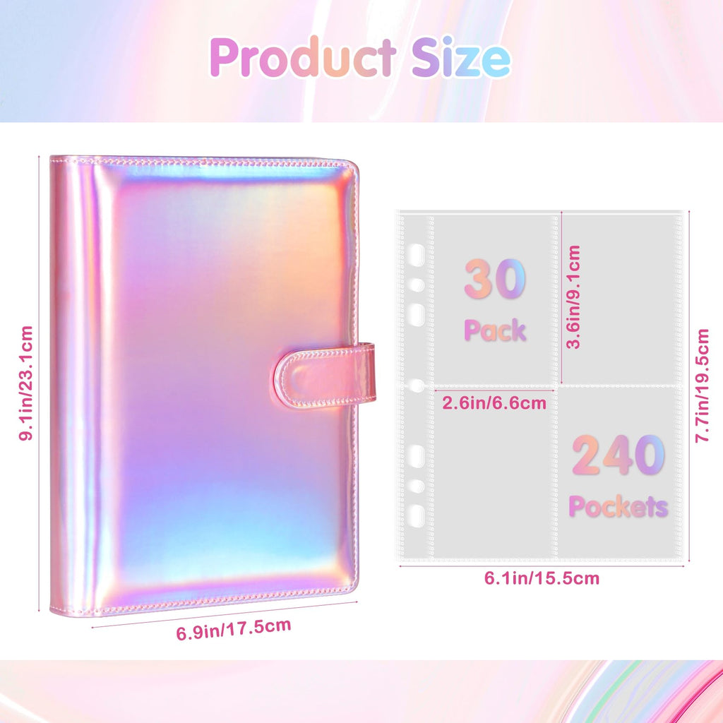 A5 Kpop Photocard Binder with 30 Pack 4-Pocket Card Pages, 6 Ring A5 Binder Card Collector Album with 240 Card Slots,PU Leather Binder Cover with Magnetic Buckle Closure for Organizing Trading Card
