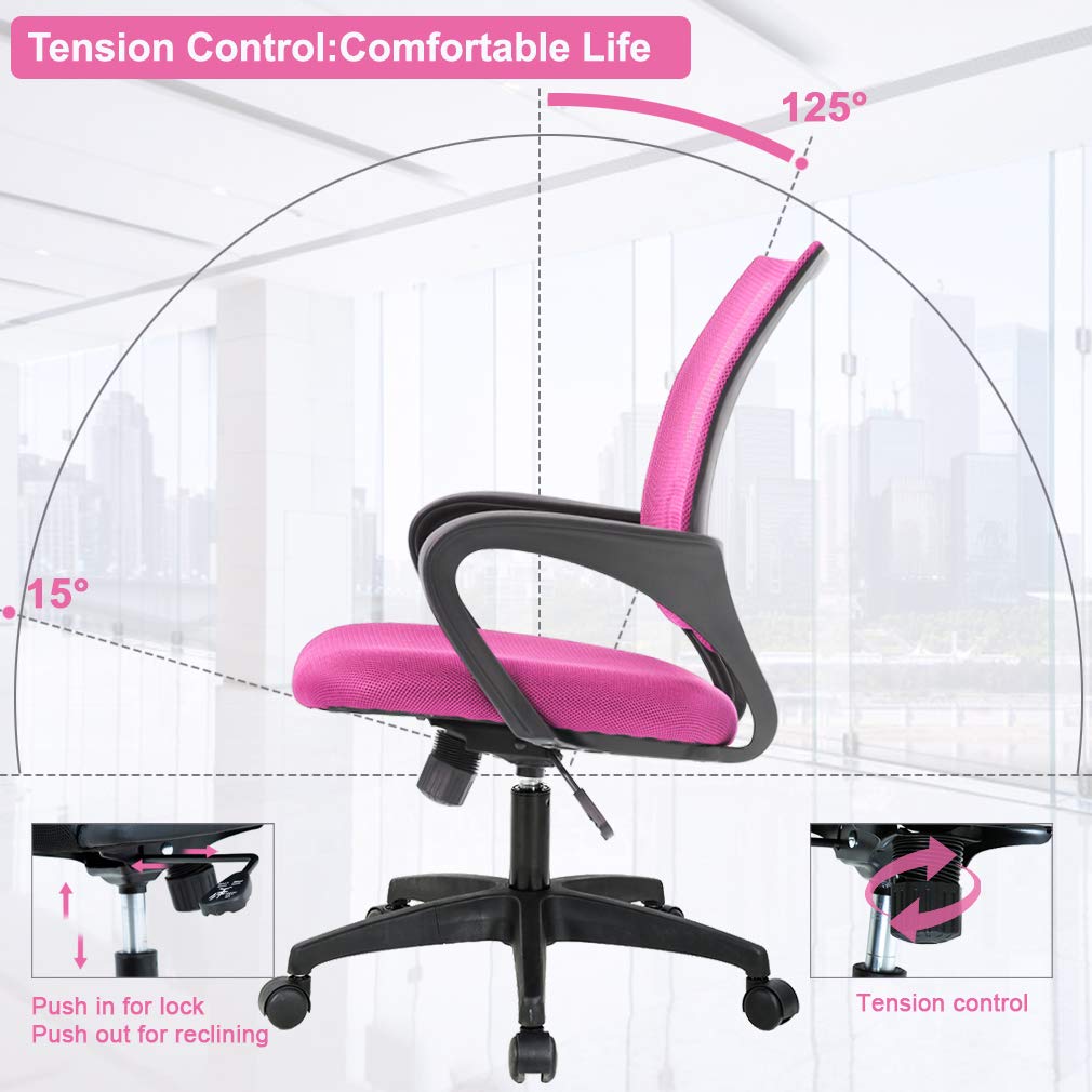 BestOffice Home Office Chair Ergonomic Desk Chair Mesh Computer Chair with Lumbar Support Armrest Executive Rolling Swivel Adjustable Mid Back Task Chair for Women Adults, Black (Black)
