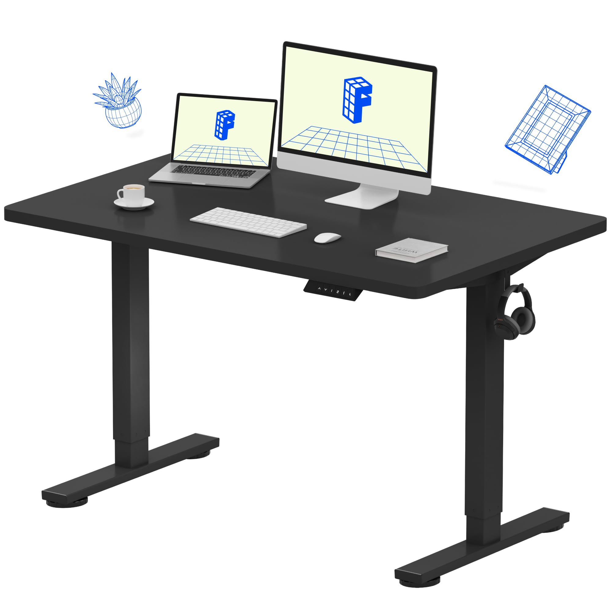 FLEXISPOT EN1 One-Piece Standing Desk, Electric Adjustable with 4 Memory Presets, 176 LBS Capacity, Stable & Quiet, Seamless Desktop for Home Office & Dual Monitors, 40"x24" Black