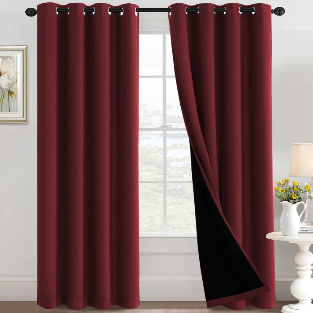 H.VERSAILTEX 100% Blackout Curtains Thermal Insulated Full Blackout Curtains for Living Room Energy Efficiency Window Drapes for Bedroom with Black Liners 1 Panel, 52x63 Inch, Burgundy