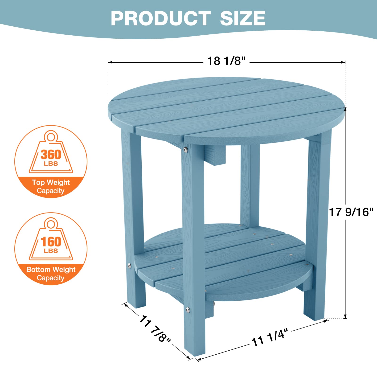 YEFU Adirondack Side Table, 18" Double Outdoor Side Table, Poly Lumber end Table, Weather Resistant for Indoor, Patio, Pool, Porch, Backyard-Black