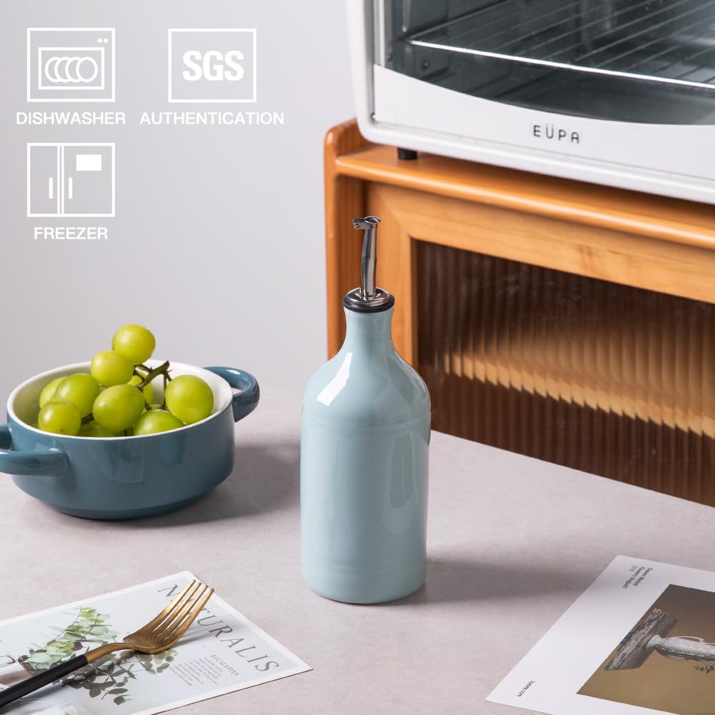 Sweejar Ceramic Olive Oil Dispenser Bottle, Opaque Oil Cruet Protects to Reduce Oxidation, Suitable for Storage Vinegar, Coffee Syrups & Other Liquids, Pack of 1, 15.5 Fl Oz(Beige)