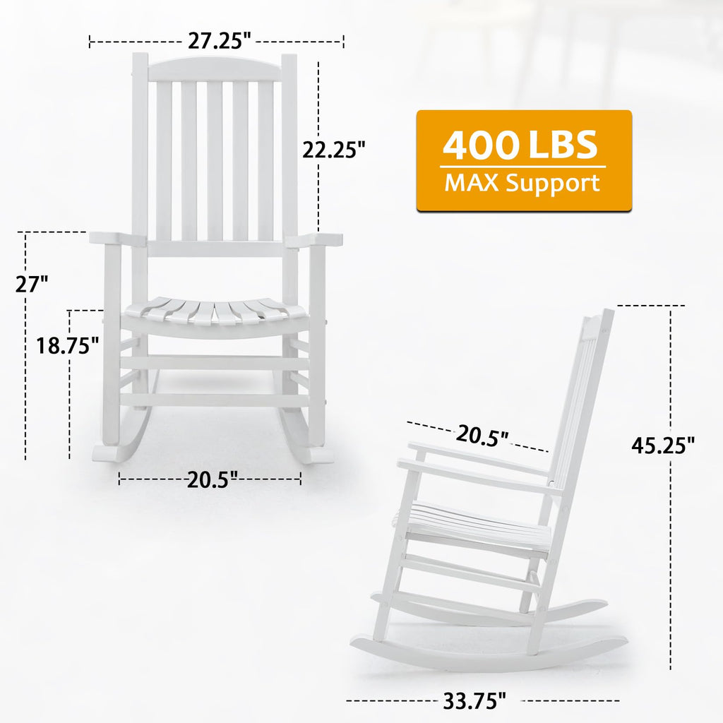 Hupmad Wooden Rocking Chair Outdoor Oversized Porch Rocker Chair,Patio Wooden Rocker with High Back and Armrest,All Weather Rocker Slatted for Backyard,Garden,400 lbs Support,Black