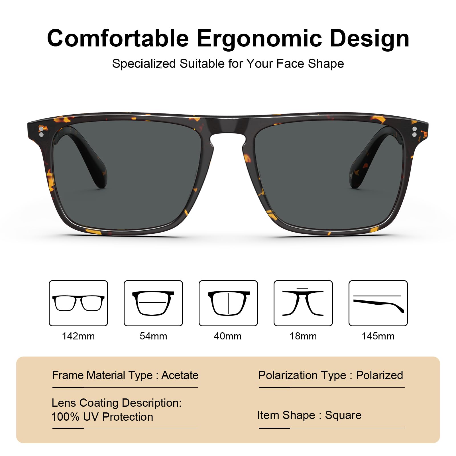 CARFIA Retro Polarized Sunglasses for Men UV Protection Hand-crafted Acetate Frame Fashion Cool Sun Glasses CA53572