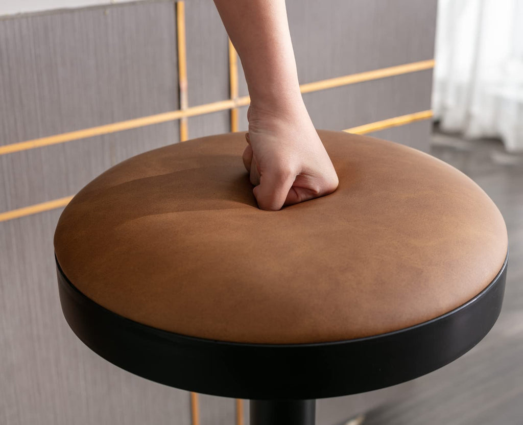 EALSON Modern Swivel Bar Stool Adjustable Counter Height Backless Barstools with Metal Base Leather Upholstered Round Bar Stool Chairs for Kitchen Island/Pub/Breakfast Bar, Beige 1PC