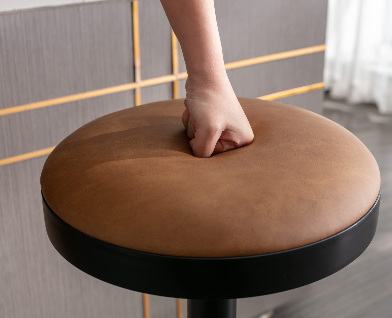 EALSON Modern Swivel Bar Stool Adjustable Counter Height Backless Barstools with Metal Base Leather Upholstered Round Bar Stool Chairs for Kitchen Island/Pub/Breakfast Bar, Beige 1PC