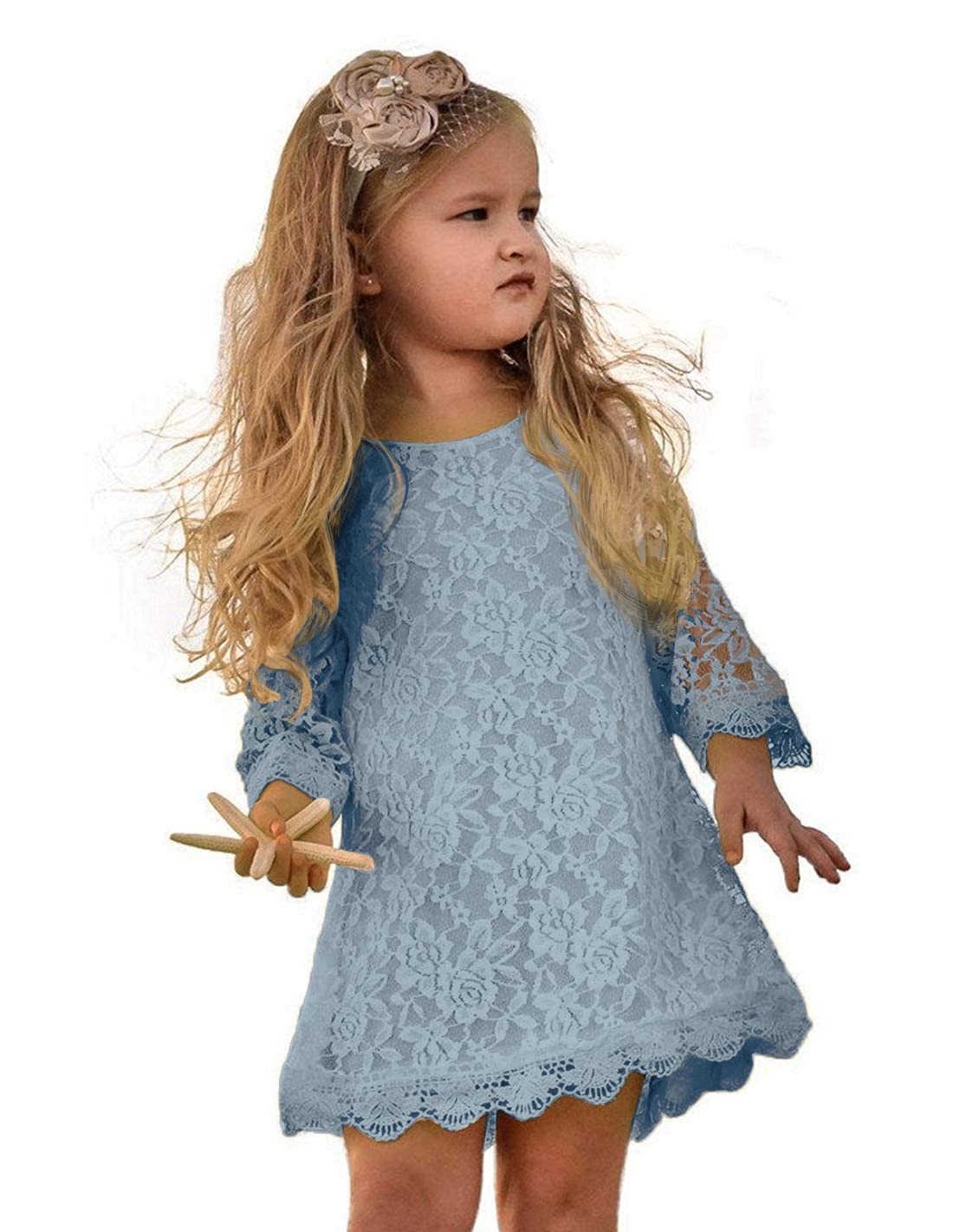 APRIL GIRL Flower Girl Dress, Lace Dress 3/4 Sleeve Dress
