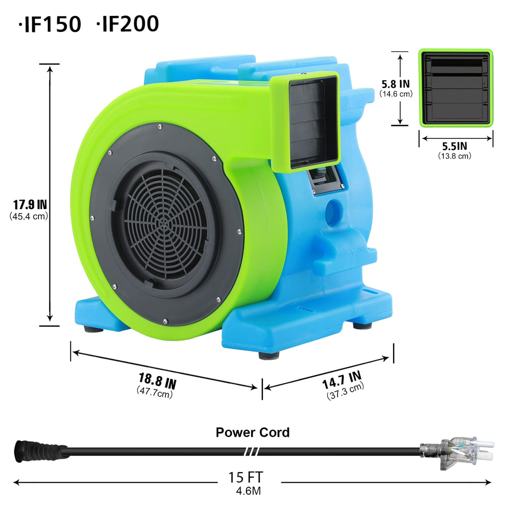 MOUNTO 1HP Inflatable Bounce House Blower, Energy Efficient, Low Amp Draw Inflatable Blower Fan for Inflatable Bounce House, Water Slide, and Obstacle Course for Kids