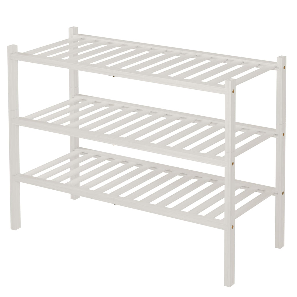 ROMGUAR CRAFT 2-Tier Bamboo Long Shoe Rack, Free Standing Wood Shoe Shelf Storage Organizer for Closet Entryway Stackable 35"x11"x13" (Black)