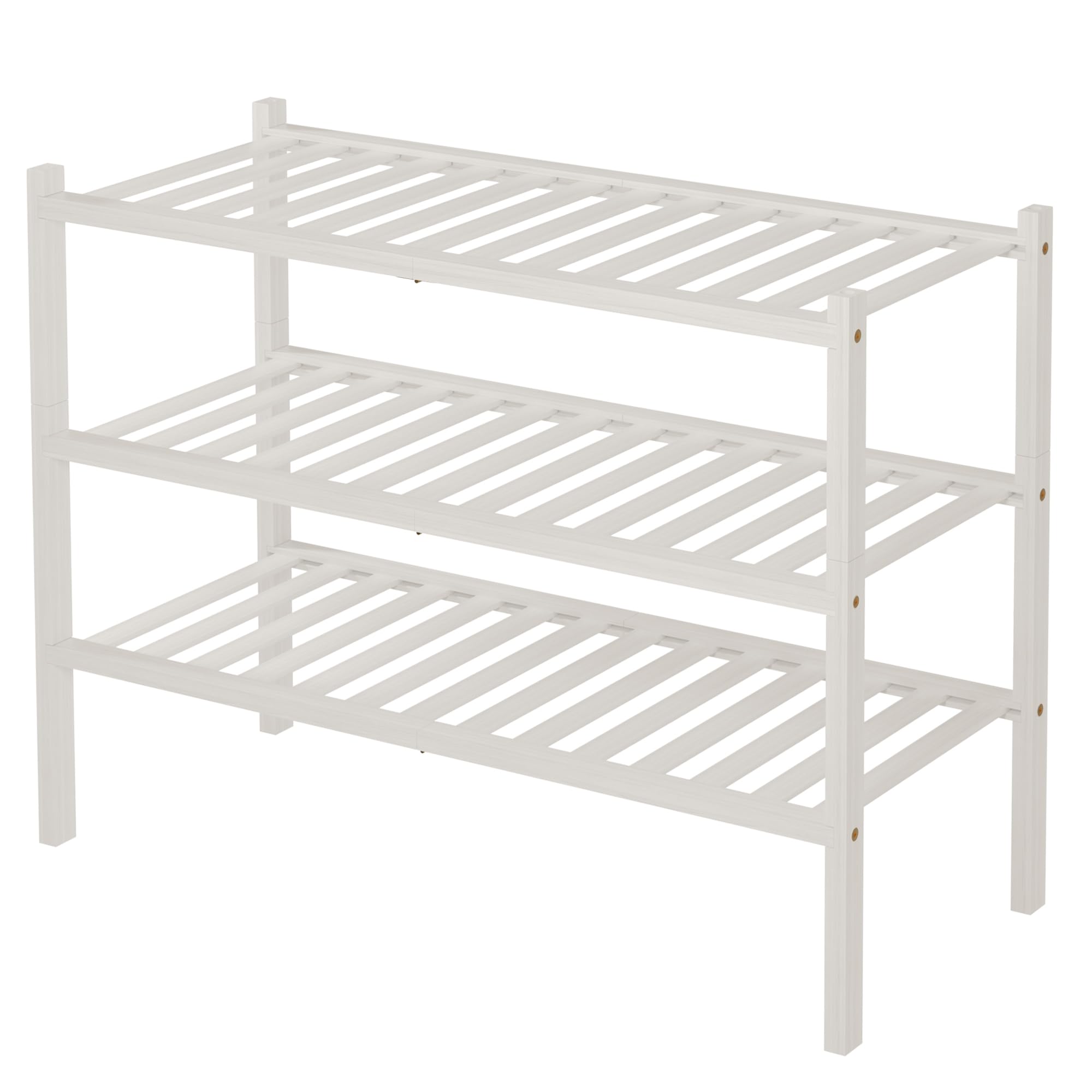 ROMGUAR CRAFT 2-Tier Bamboo Long Shoe Rack, Free Standing Wood Shoe Shelf Storage Organizer for Closet Entryway Stackable 35"x11"x13" (Black)