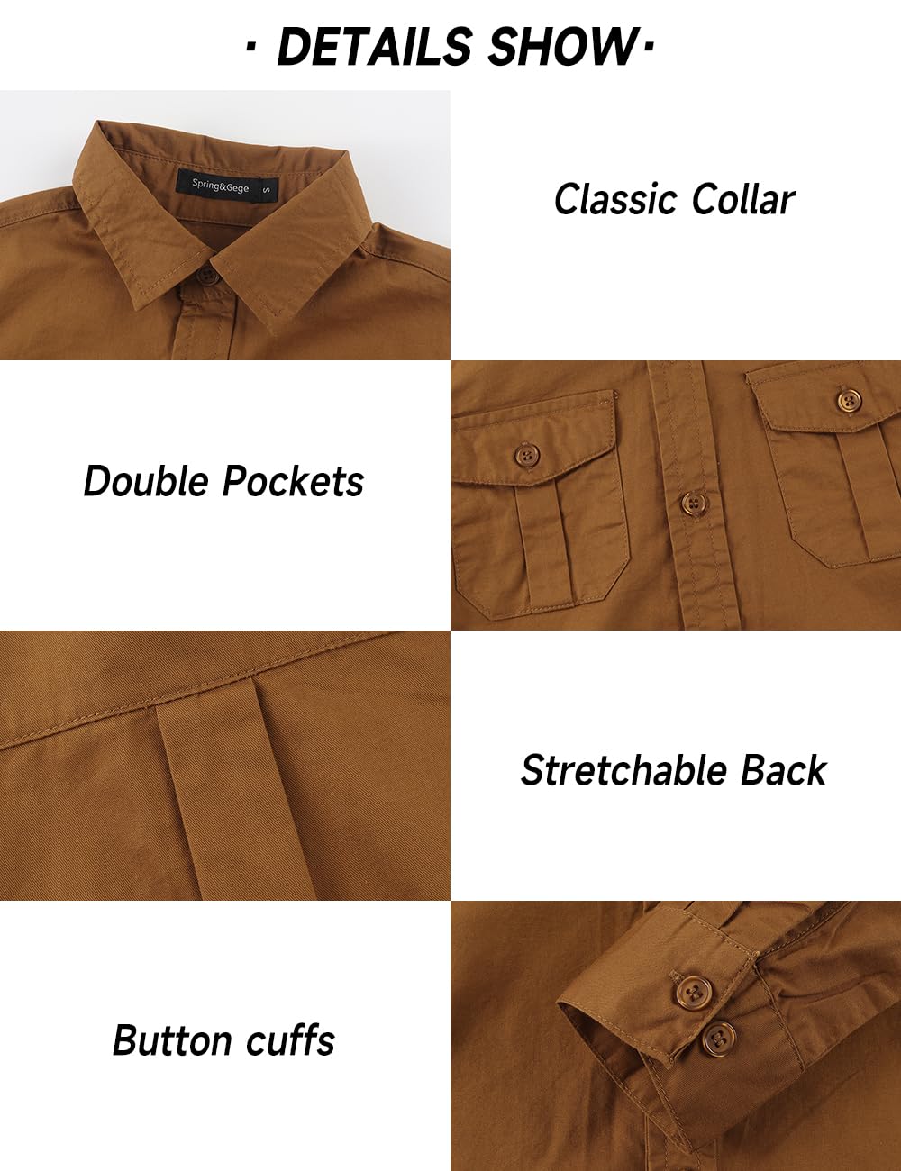 Spring&Gege Boys' Long Sleeve Button Down Shirt for Kids Woven Solid Two Pockets