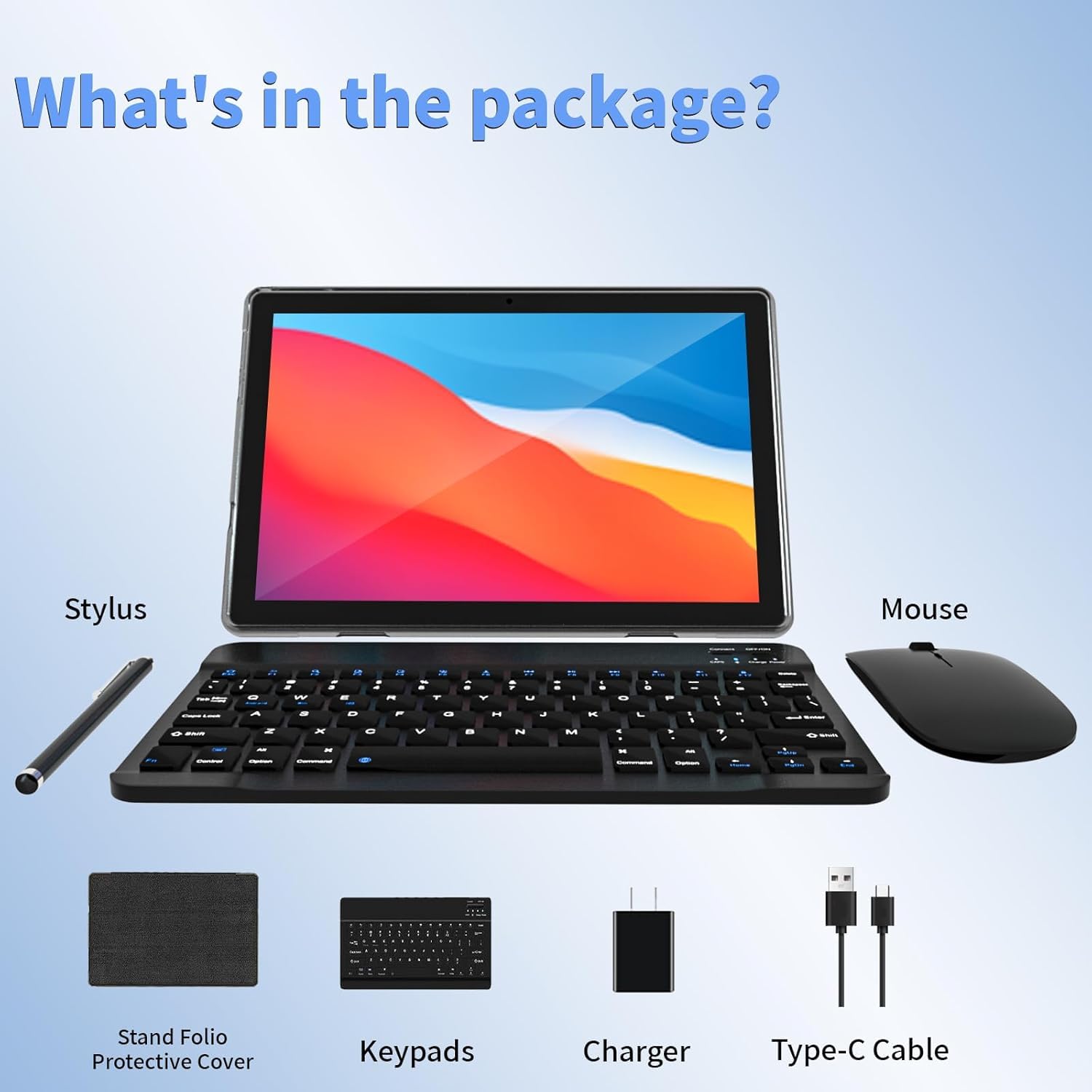 ECOPAD Android 15 Tablet, 10 Inch Tablets with Keyboard Mouse 12GB RAM + 64GB ROM +1TB Expand, 2 in 1 Tableta with WiFi 6 / Bluetooth/GMS Certified/IPS Touch Screen, Black Set