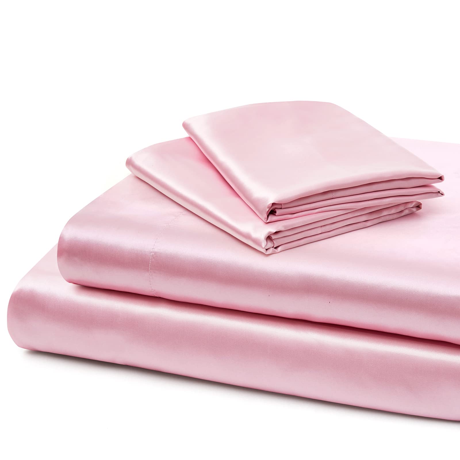 Vonty Extra Deep Pocket Full Sheet Sets - Cooling & Silky Satin Full Size Sheets with 18-24 Inch Deep Pocket, Black Satin Bed Sheets Fit Up to 24" Deep Mattress - 4 Piece Set