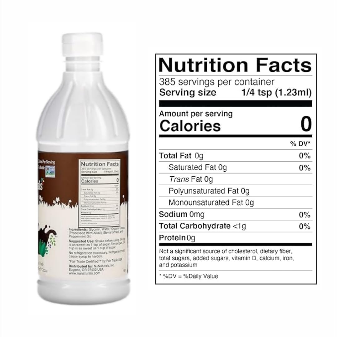 NuNaturals Stevia Syrup, Sugar-Free Sweetener, Plant-Based Sugar Substitute, Zero Calorie, Chocolate Flavor Syrup, 16 oz