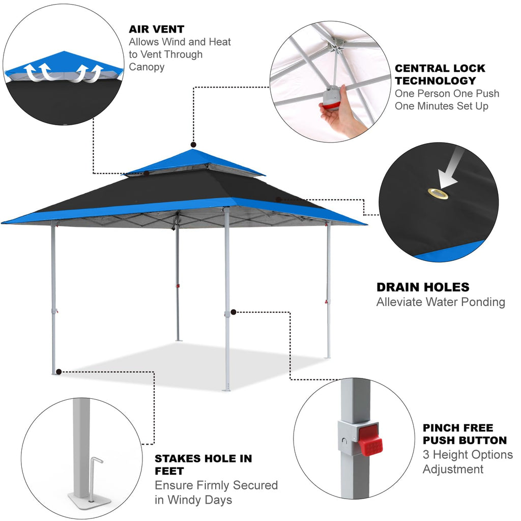 COOSHADE 13x13Ft Pop Up Canopy Tent Instant Folding Shelter 169 Square Feet Large Outdoor Sun Protection Shade(Grey)