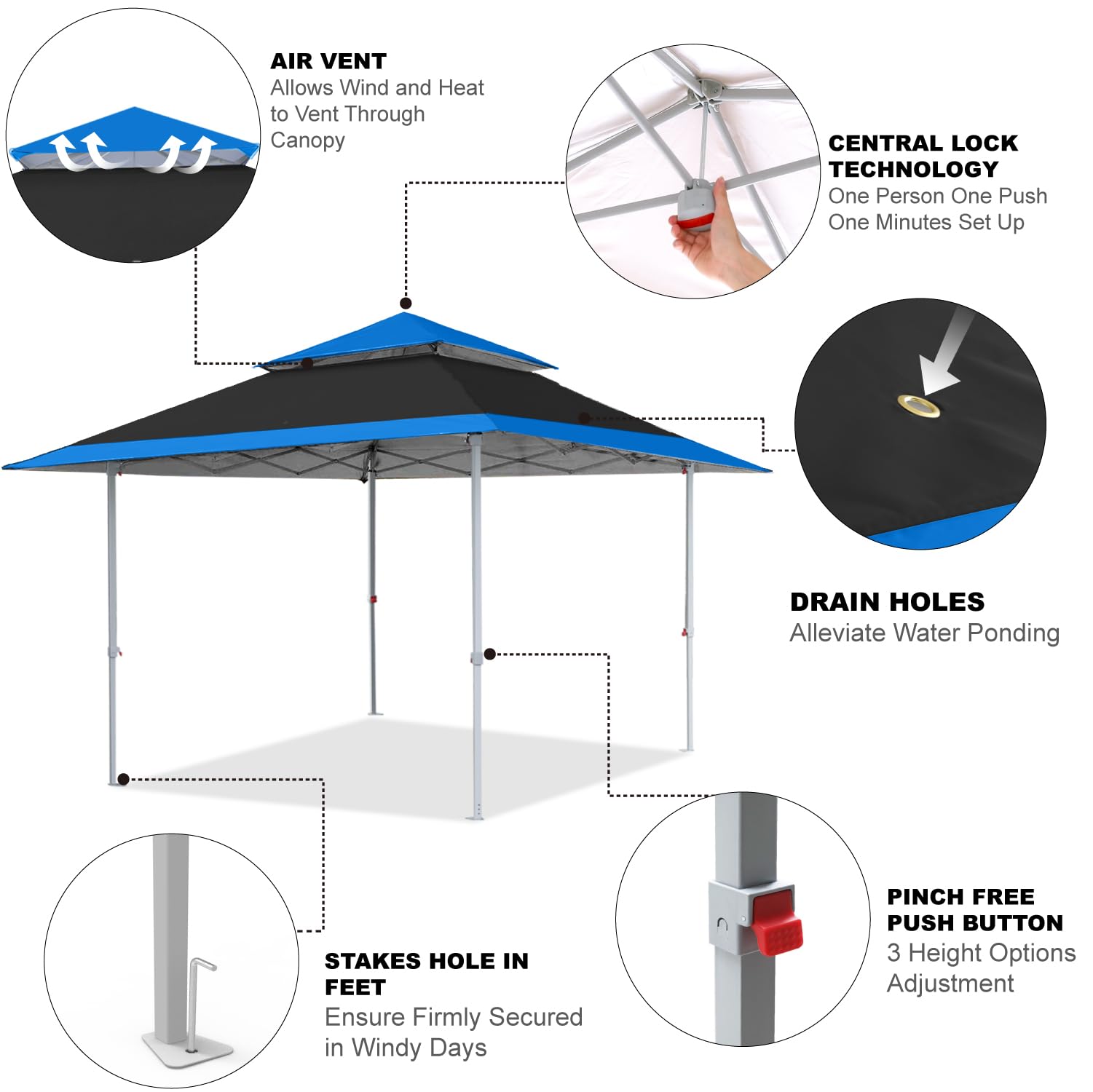 COOSHADE 13x13Ft Pop Up Canopy Tent Instant Folding Shelter 169 Square Feet Large Outdoor Sun Protection Shade(Grey)