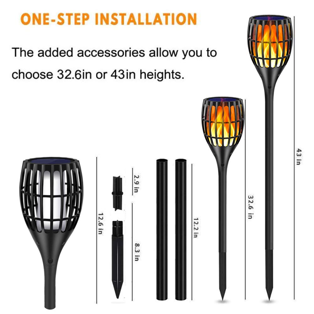 Solar Torch Lights, Waterproof Flickering Flames Torches Lights 43" Outdoor Solar Spotlights Landscape Decoration Lighting Dusk to Dawn Auto On/Off for Yard Patio Driveway, 1 Pack