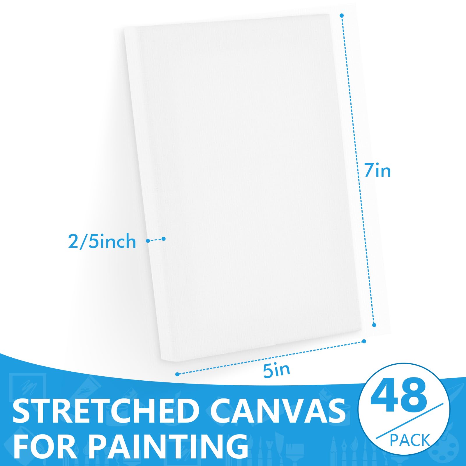 ESRICH Stretched Canvas for Painting 5x7, 48 Pack Small Canvases for Painting 5/8" Profile Primed Acid-Free Blank Painting Canvas for Kids & Artists for Decorations, Painting Parties.