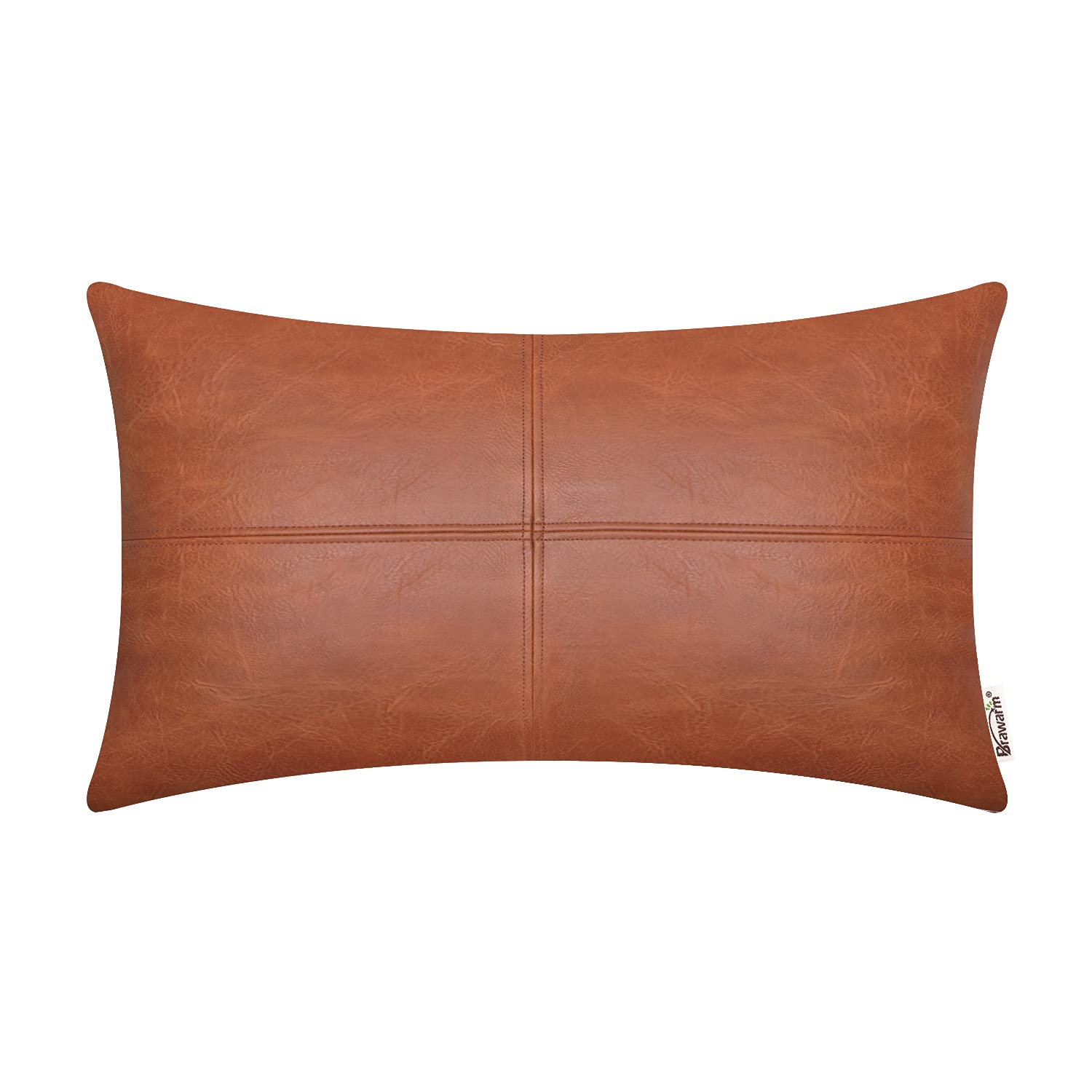 BRAWARM Faux Leather Throw Pillow Covers 16 X 16 Inches, Black Leather Pillow Cover, Hand Stitched Leather Decorative Pillow Cover for Couch Sofa Bed Living Room Home Garden