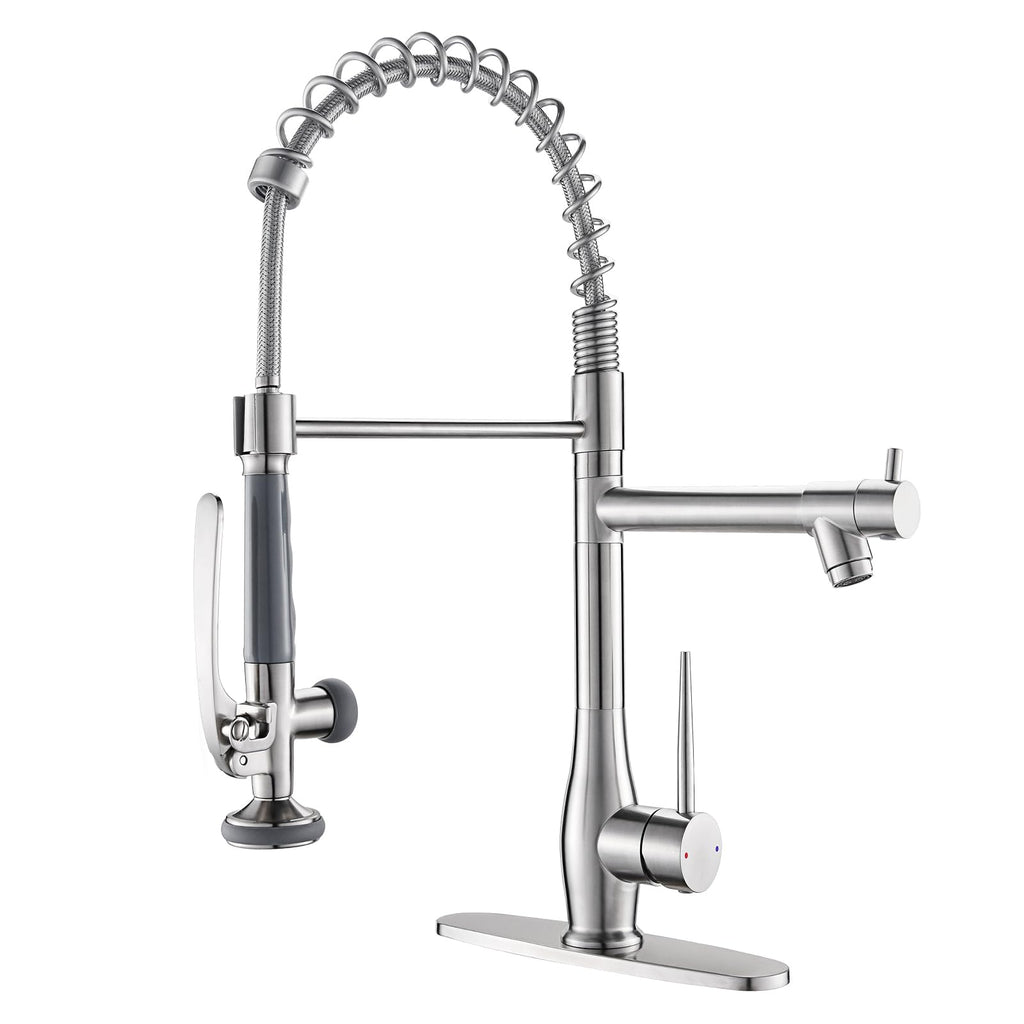 GIMILI Black and Gold Kitchen Faucet with Pull Down Sprayer Single Handle High Pressure Kitchen Sink Faucet Commercial Double-Headed Stainless Steel Kitchen Faucets
