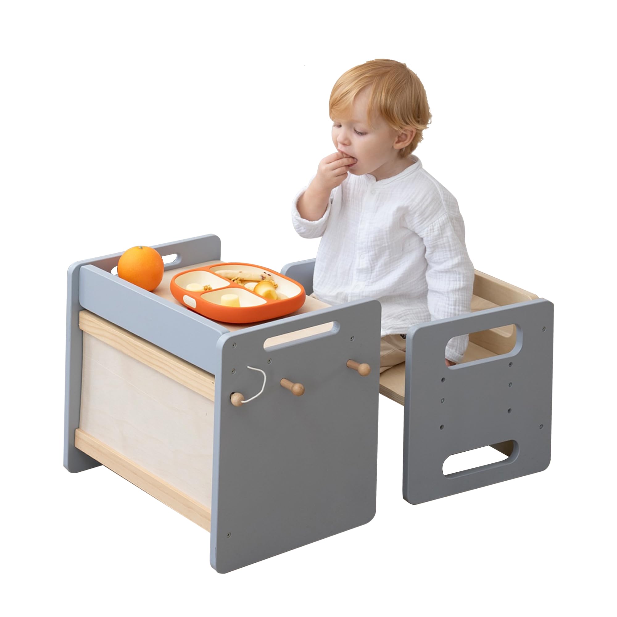 bpmfkid Montessori Weaning Table and Chair Set - Adjustable Design for Toddlers, Ideal for Mealtime, Learning, and Play, Black