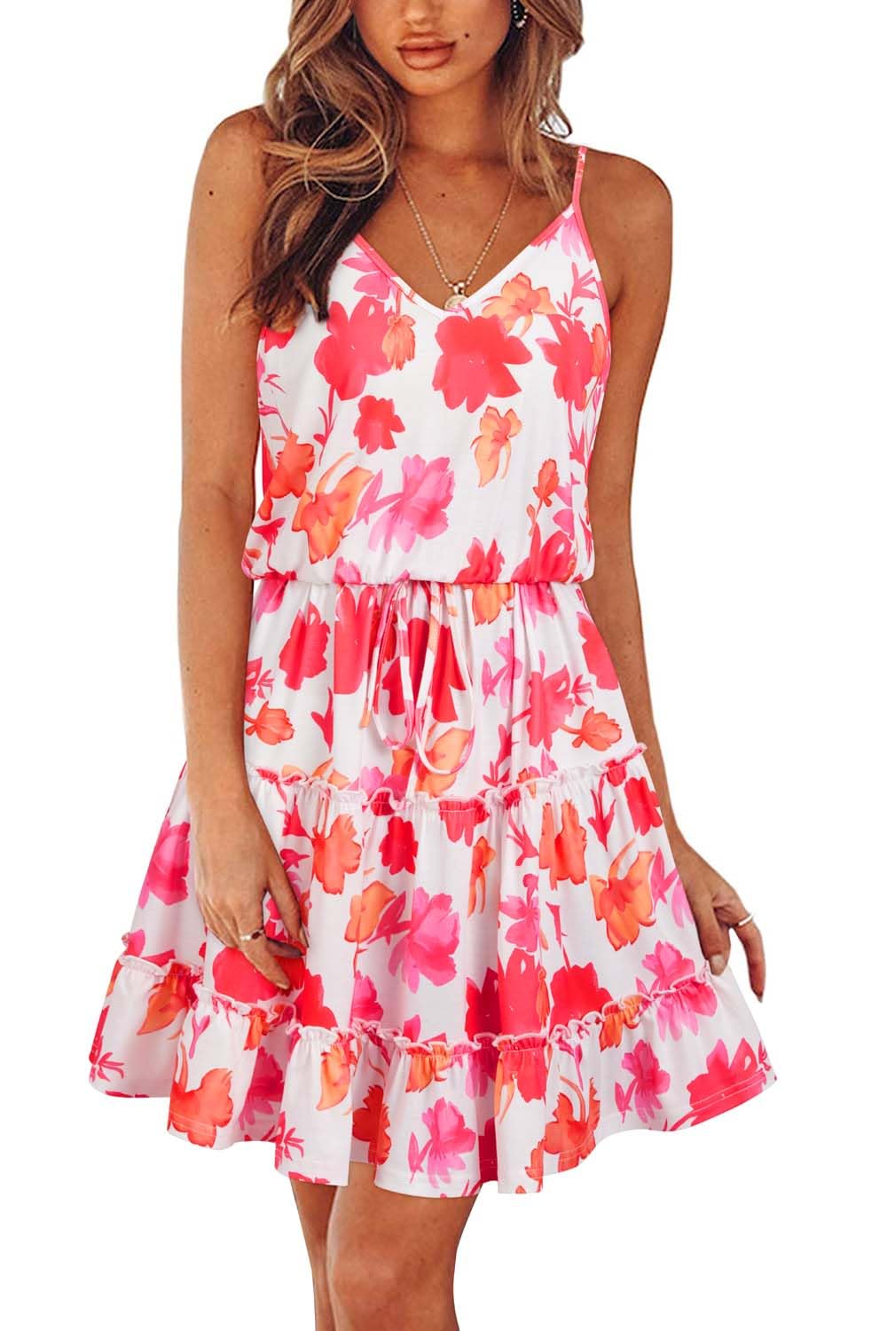 Newshows Women's Summer Casual Dress Cute A Line Ruffle Hem Flattering Fit Beach Vacation Sundress