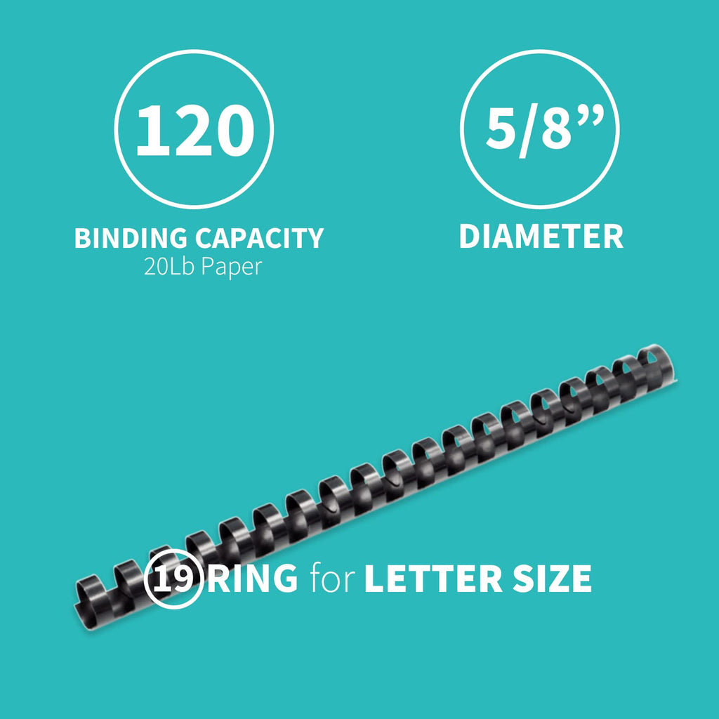 Binditek 100 Pack Plastic Binding Comb Spines, 1/2 Inch Diameter, 90 Sheet Capacity, for Letter Size, Black, for Students and Coworkers