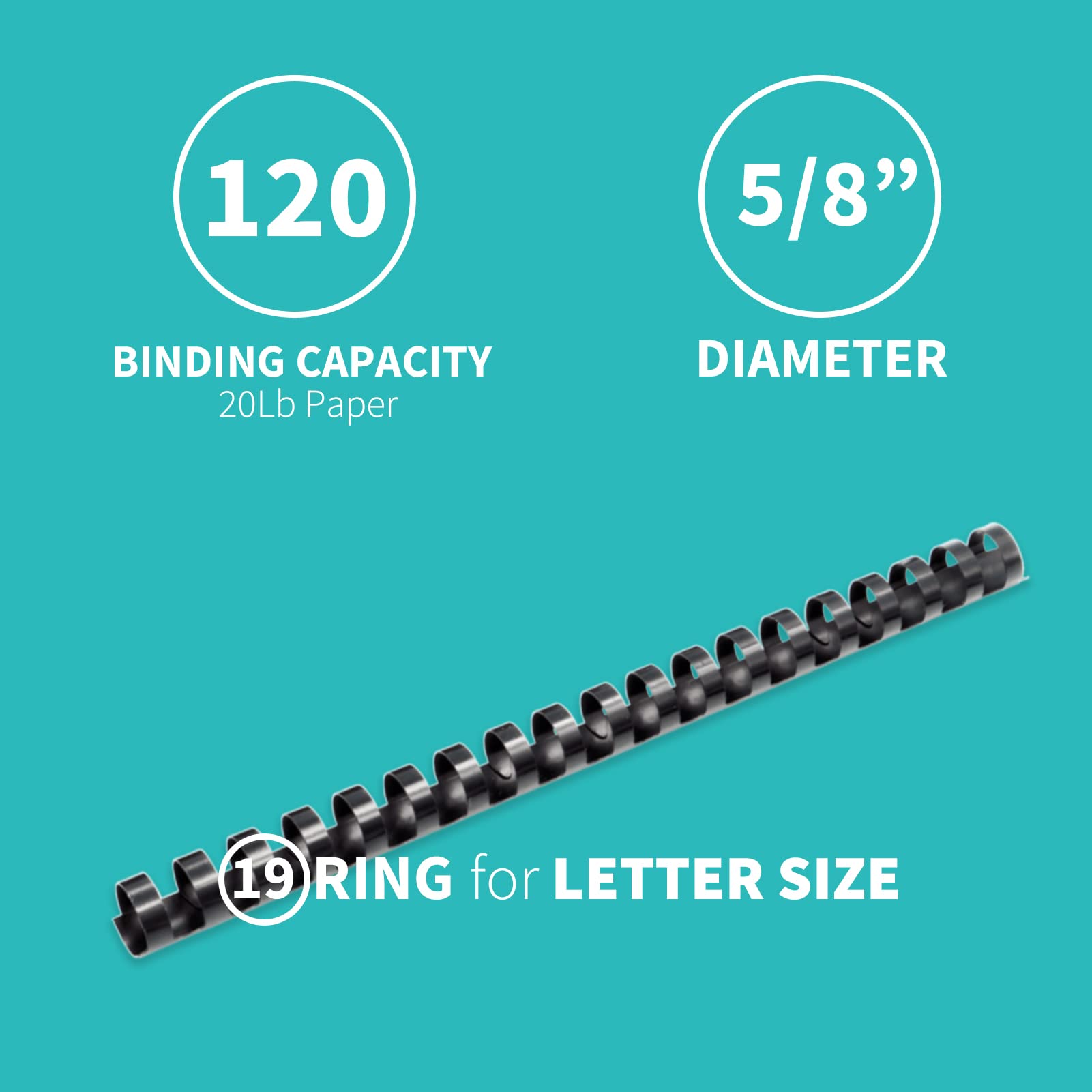 Binditek 100 Pack Plastic Binding Comb Spines, 1/2 Inch Diameter, 90 Sheet Capacity, for Letter Size, Black, for Students and Coworkers