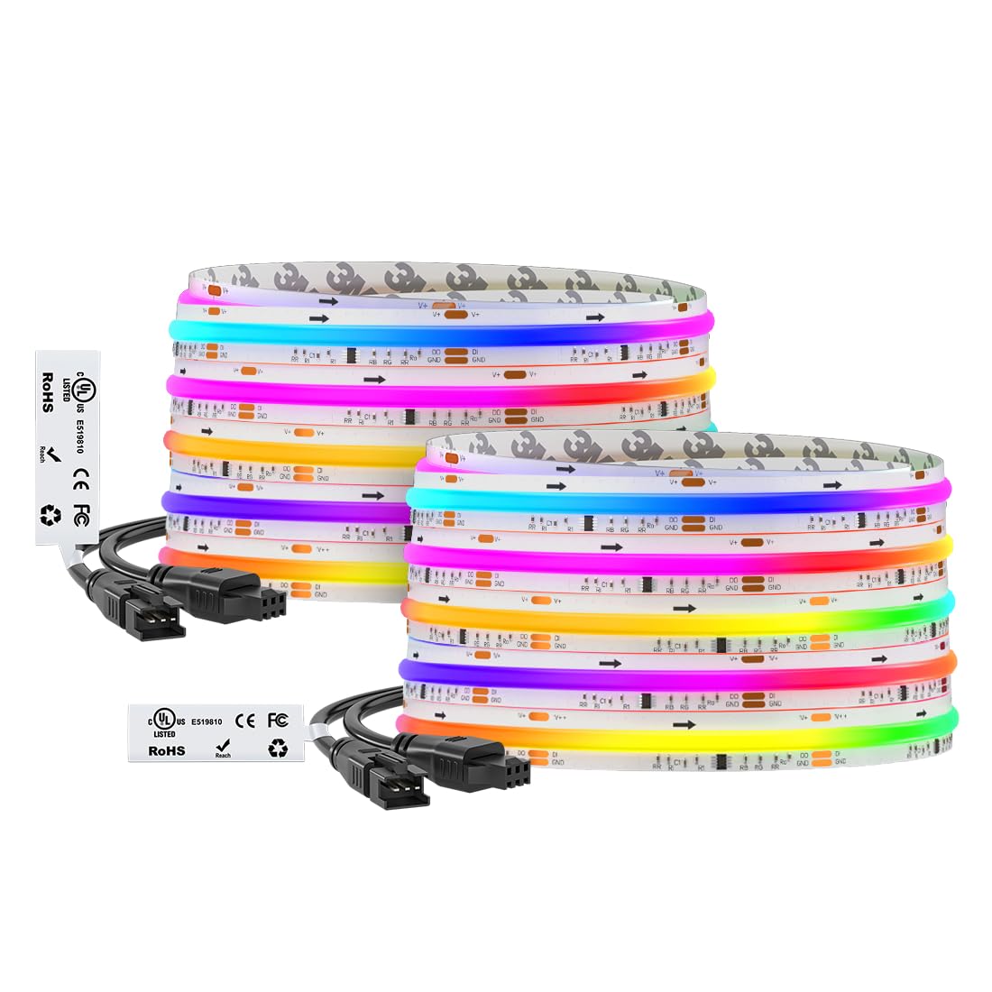 BTF-LIGHTING WS2811 Smart IC RGB FCOB COB LED Strip, UL Listed 630LEDs/m High Density Color Chasing Uniform Light, DC12V 12FT 10mm Width Tape Light for Home Party DIY Decor(No Adapter or Controller)