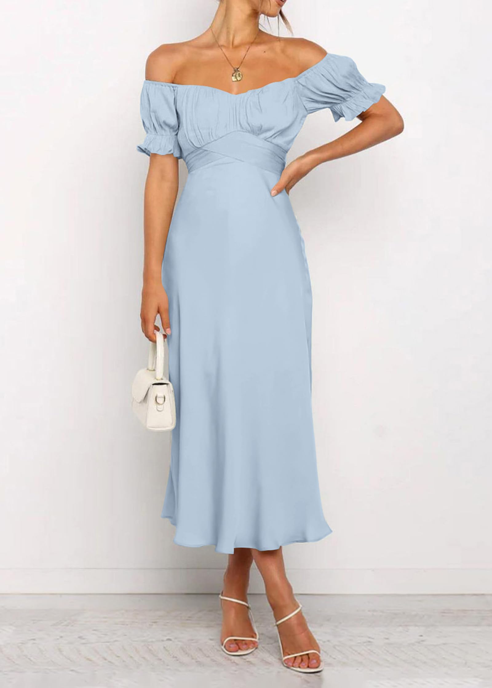 KIRUNDO Women's 2026 Spring Summer Satin Wedding Guest Midi Dress Off The Shoulder Wrap Party Cocktail Formal Prom Dresses
