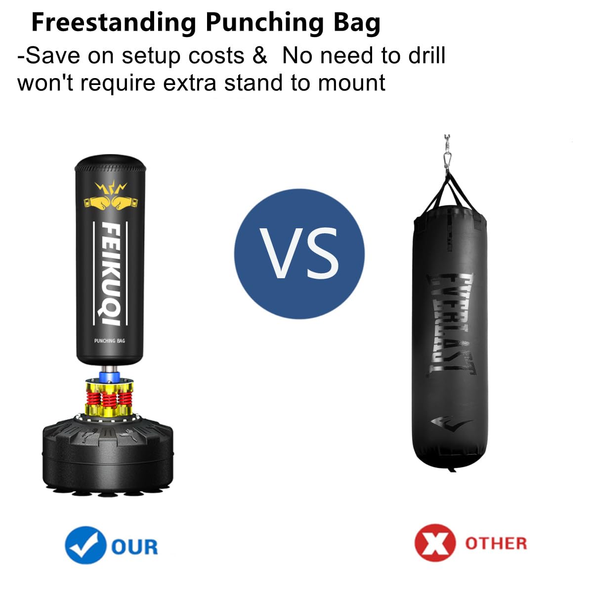 Standing Punching Bag for Adults, Feikuqi 205lbs Heavy Bag for Boxing, Shock Absorber, Suction Cup Base, Stand Up Punching Bag Adult, Standing Kickboxing Bag for Home Office Gym