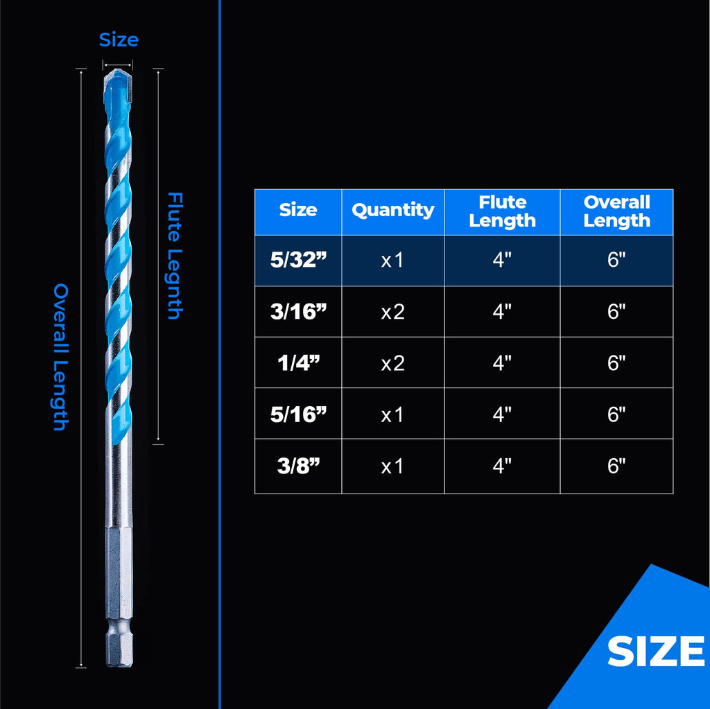 toolant 1/2" Concrete Drill Bit Set & Masonry Drill Bit Set, Shockproof Hex Shank Hammer Drill Bit Set for Glass/Brick/Plastic/Cement/Tile, Industrial Strength Carbide Drill Bit Tip 1/2" Box of 5