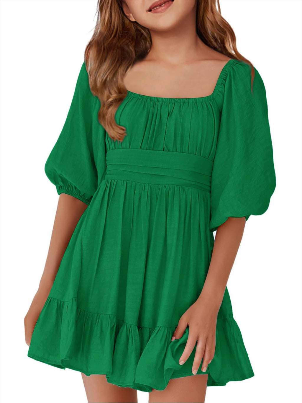 Girls Summer Dresses Square Neck Lantern Sleeve Tie Backless Ruffle A-Line Party Mini Dress