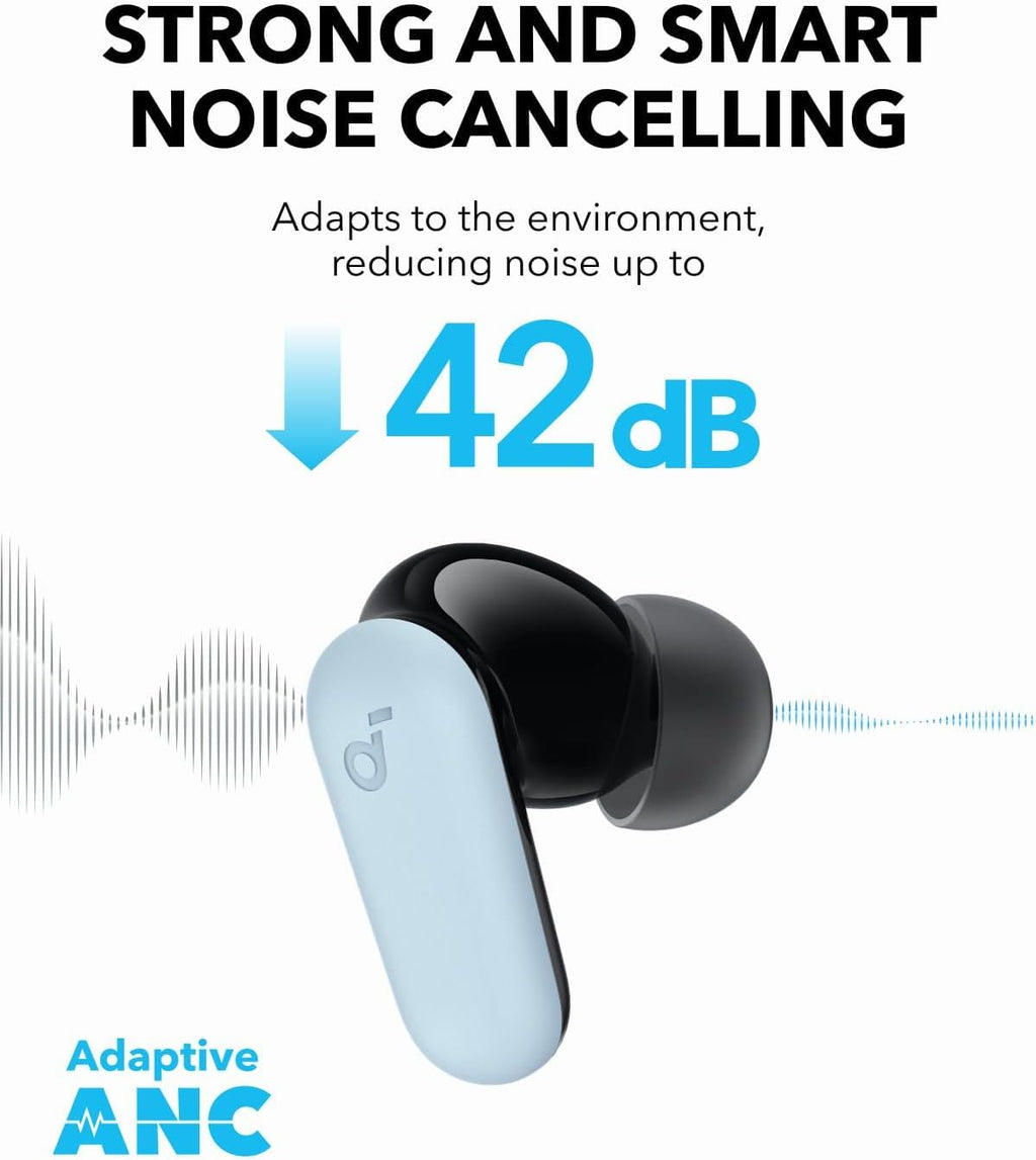 Soundcore P30i by Anker Noise Cancelling Earbuds, Strong and Smart Noise Cancelling, Powerful Bass, 45H Playtime, 2-in-1 Case and Phone Stand, IP54, Wireless Earbuds, Bluetooth 5.4 (Black)
