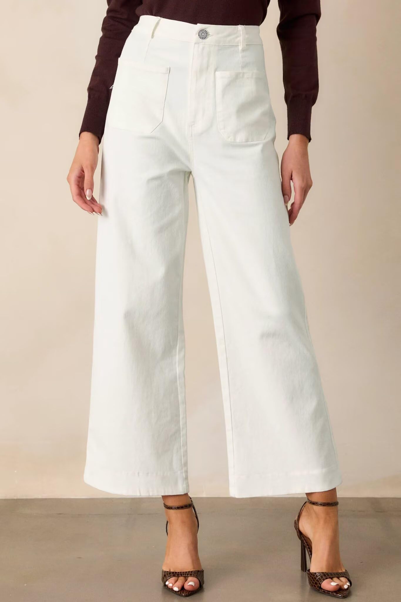 Allimy Women's High Waisted Cropped Wide Leg Jeans Stretchy Loose Denim Pants with Front Patch Pockets
