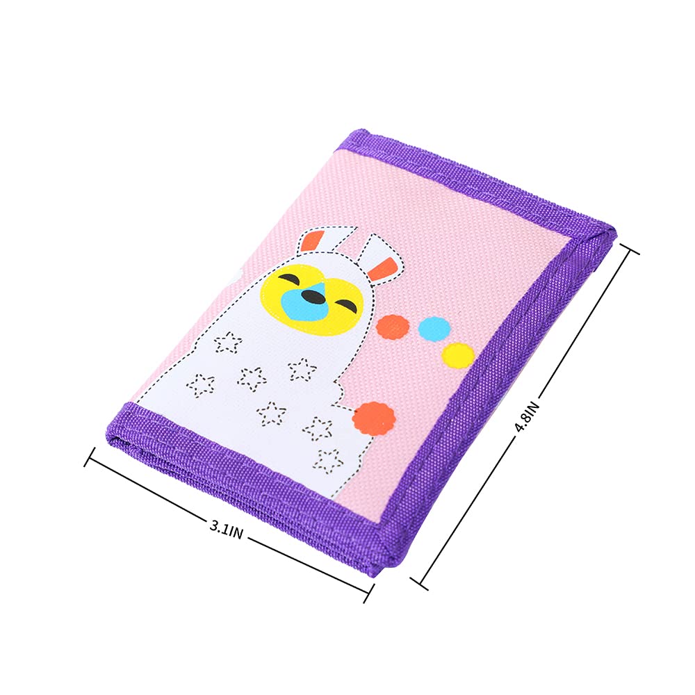 Leyeve wallet,Teen Wallet with Coin Pocket,Kids Wallets for Girls,RFID Trifold Canvas Outdoor lovely cartoon Wallet for Kids-Wallet with Magic Sticker - Alpaca