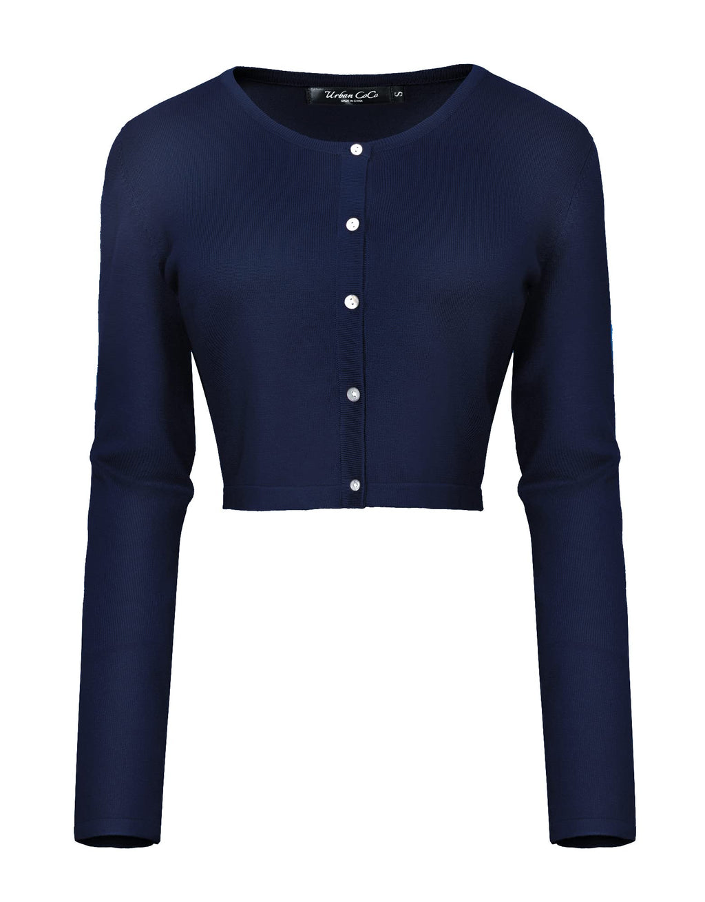 Urban CoCo Women's Long Sleeve Button Up Cropped Cardigan Sweaters for Women Crew Neck Short Bolero Shrug for Dresses