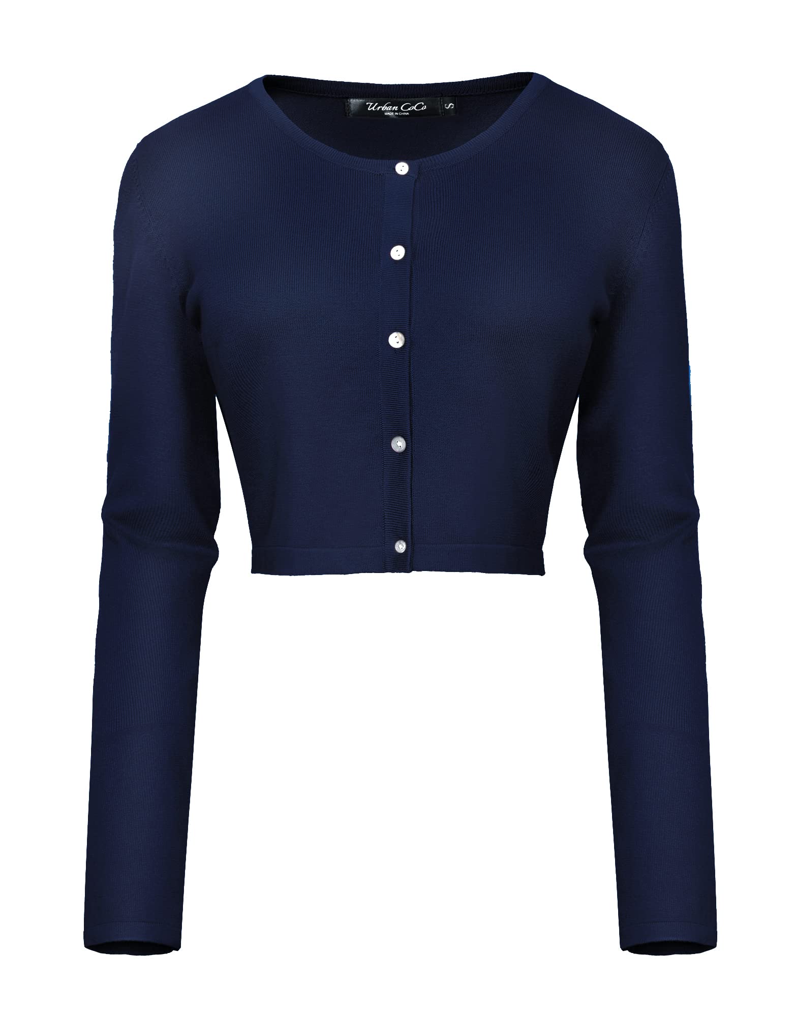 Urban CoCo Women's Long Sleeve Button Up Cropped Cardigan Sweaters for Women Crew Neck Short Bolero Shrug for Dresses