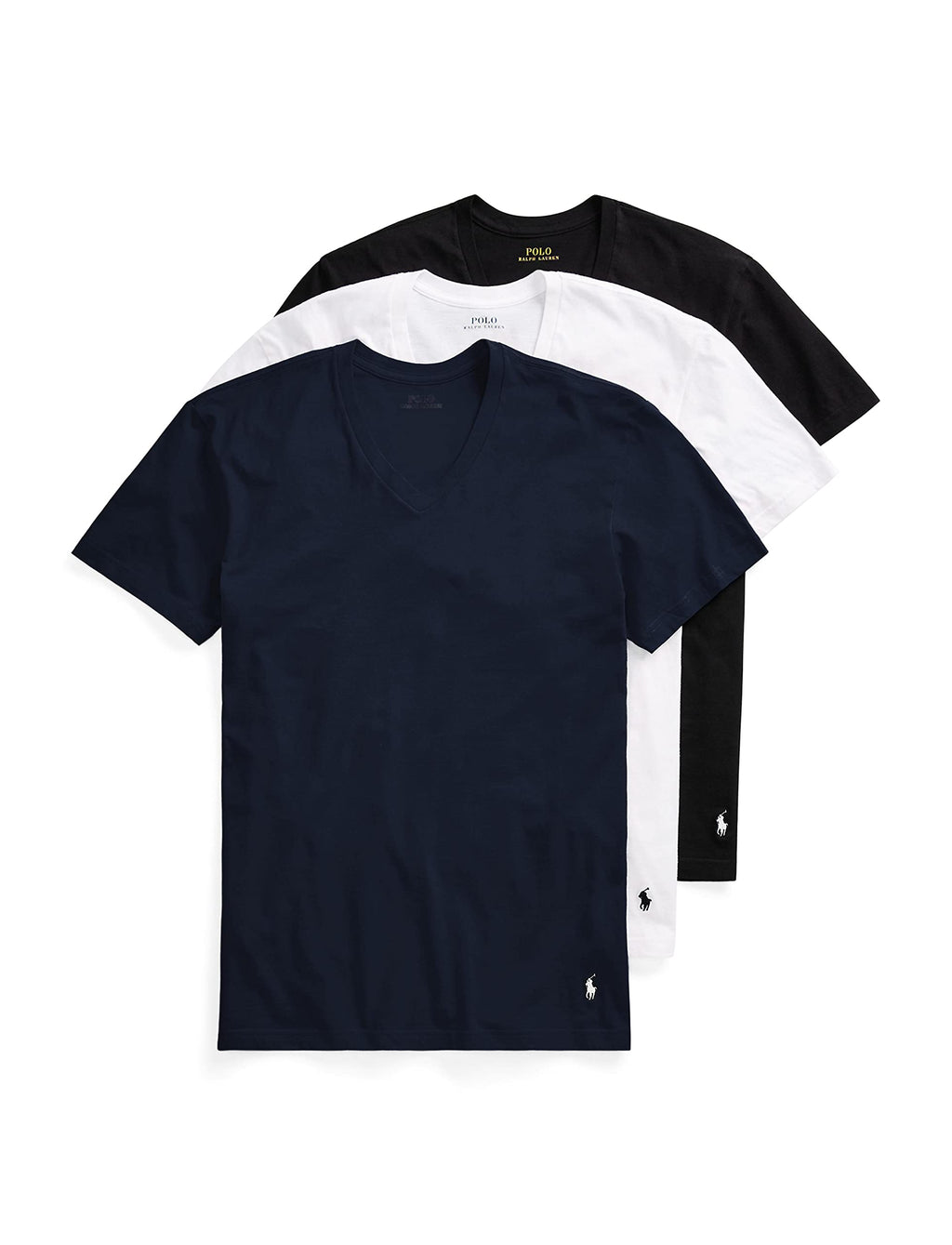 Polo Ralph Lauren Men's T-Shirt Pack, 3-Pack, Cotton Men's Clothing V-Neck Undershirt, Slim Fit Tees, Moisture-Wicking
