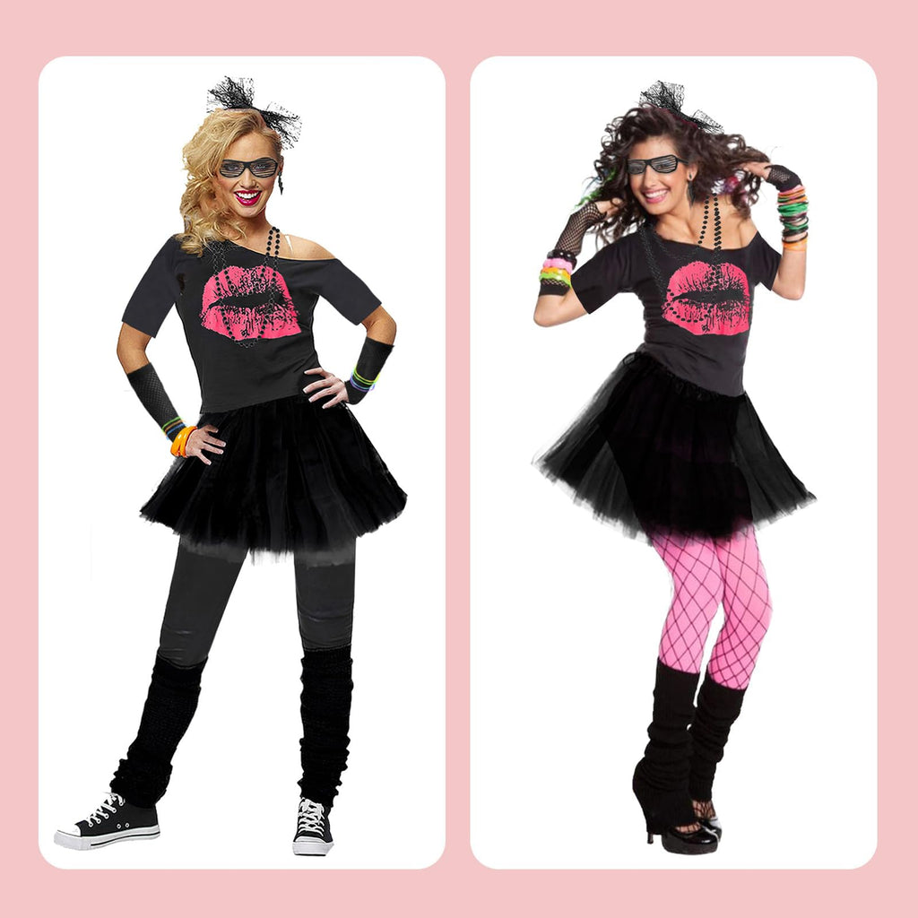 Upgraded 80s Outfit Costume for Women,80s Party Costume Accessory Sets with T-Shirt Tutu Skirt Waist Pack etc