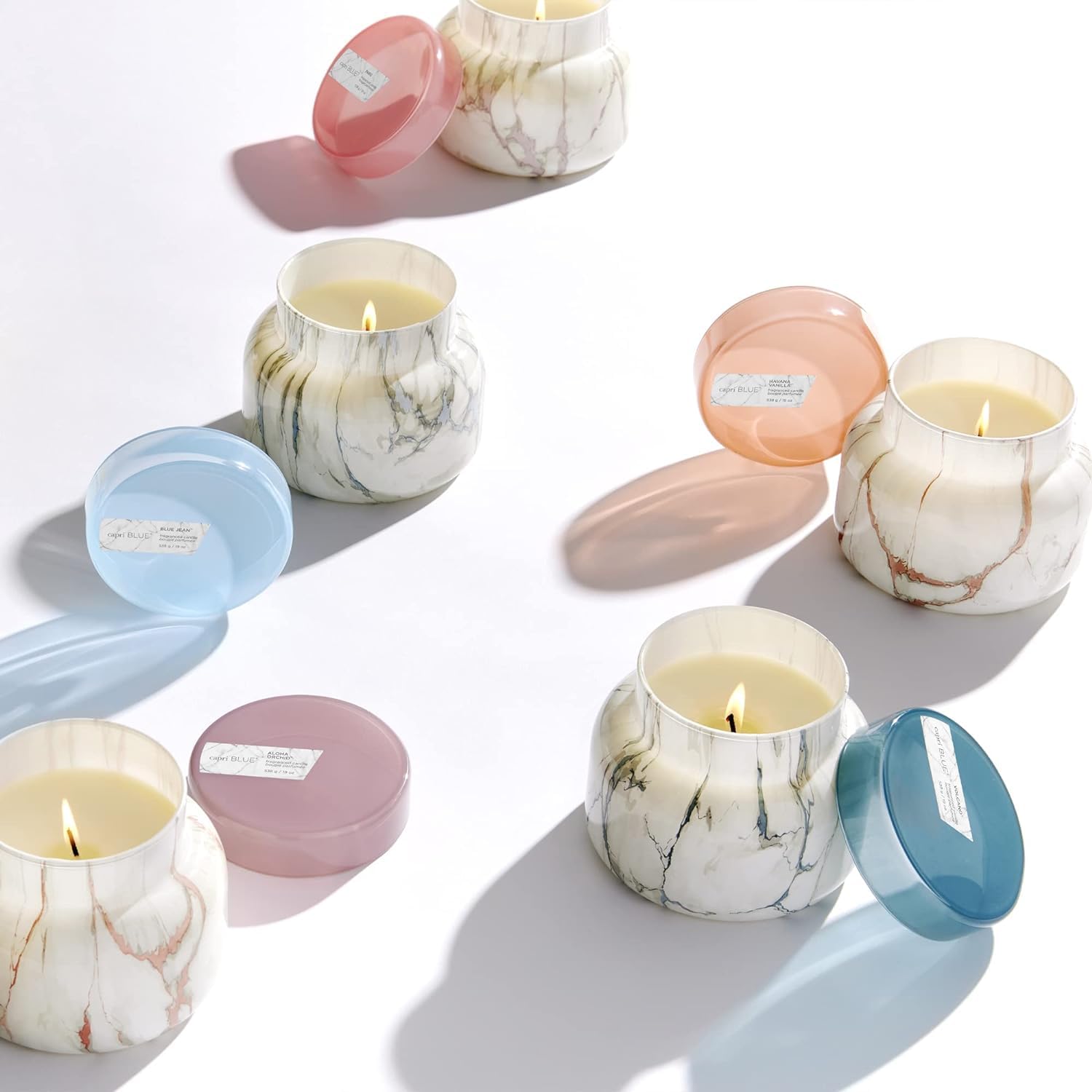 Capri Blue Modern Marble Jar Candles - Luxury Candles for Home Scented - Long Lasting Soy Wax Blend (Aloha Orchid, 8 oz)
