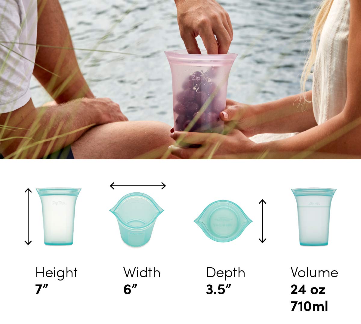 Zip Top Reusable Food Storage Bags | Small Cup [Frost] | Silicone Meal Prep Container | Microwave, Dishwasher and Freezer Safe | Made in the USA